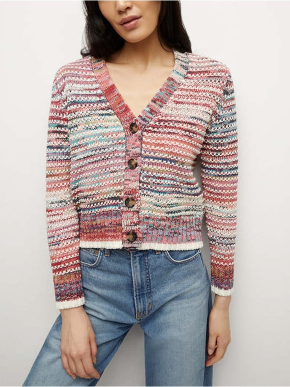 Veronica Beard Ansonia Multicolor Cable Knit Button Cardigan